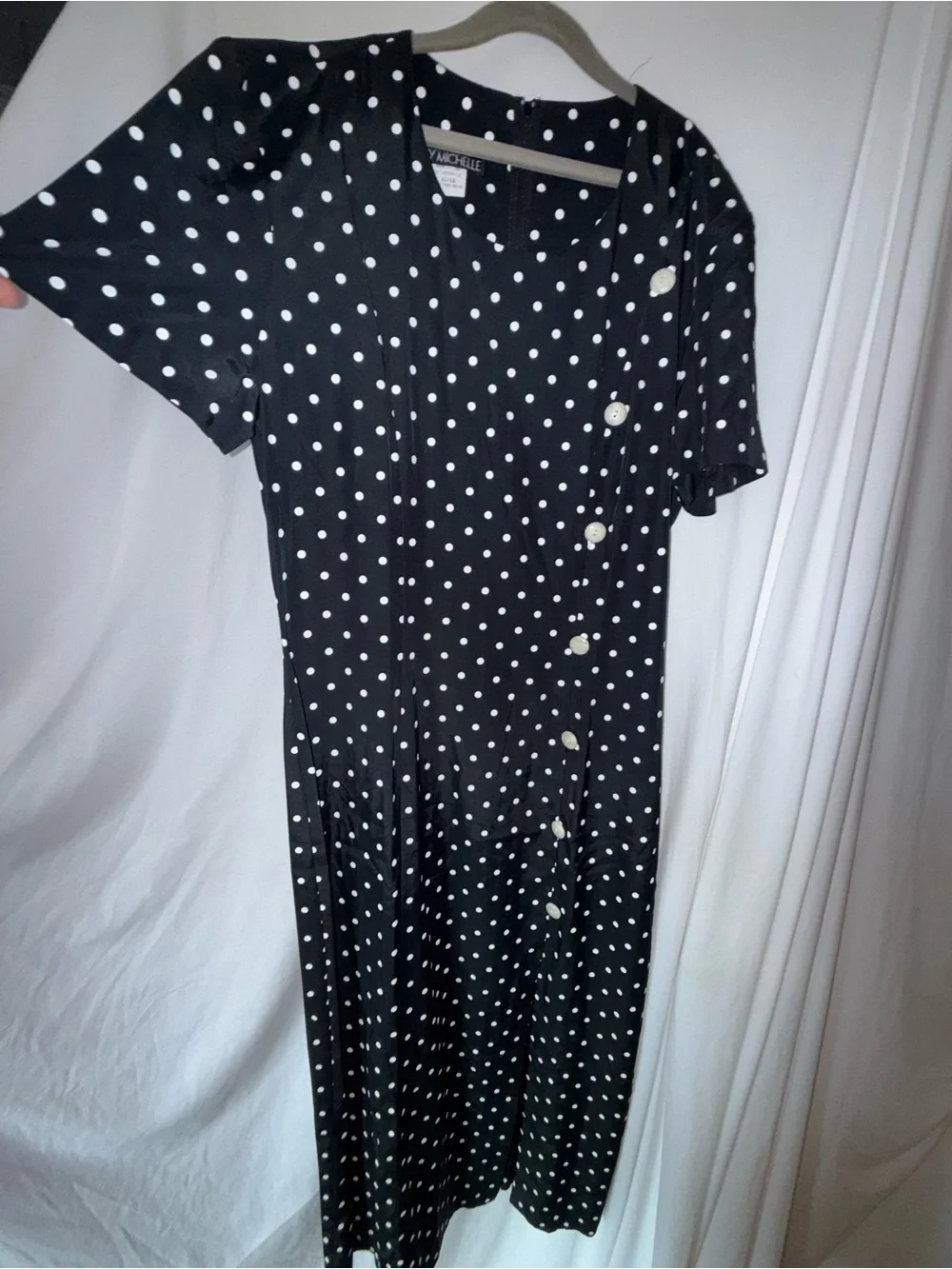 My Michelle Black & White Polka Dot Button-Front Midi Dress